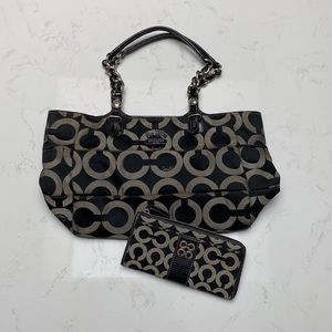 Coach Black and Gray C Pattern Purse and Wallet Set